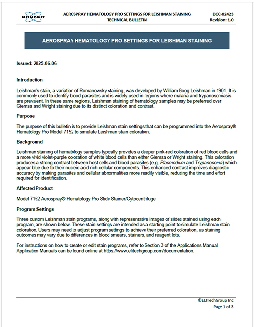 New Bulletin: Aerospray Pro Settings for Leishman Staining